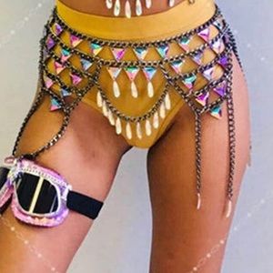 Salliy Boho Rhinestone Bikini Chain Silver Sexy Mesh Summer Body Jewelry